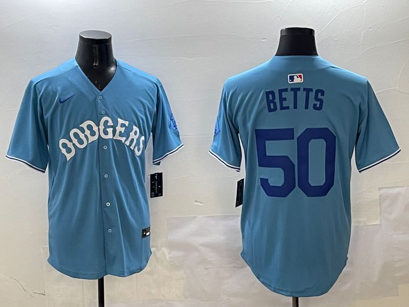 Men Los Angeles Dodgers 50 Betts Light Blue Throwback Game 2025 Nike MLB Jersey style 13